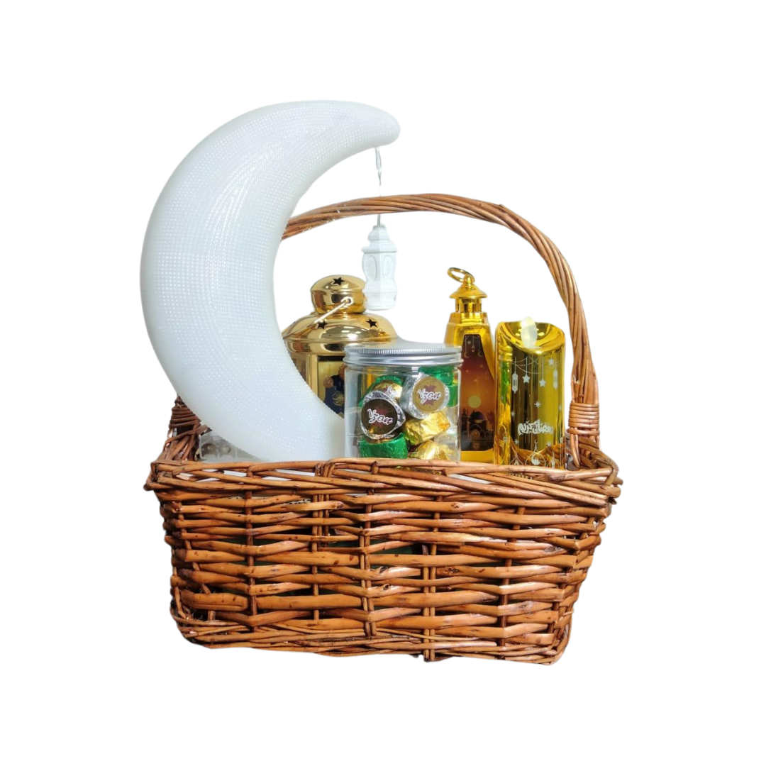 Eid Mubarak Gift Basket with Decorative Centerpieces and Lamp