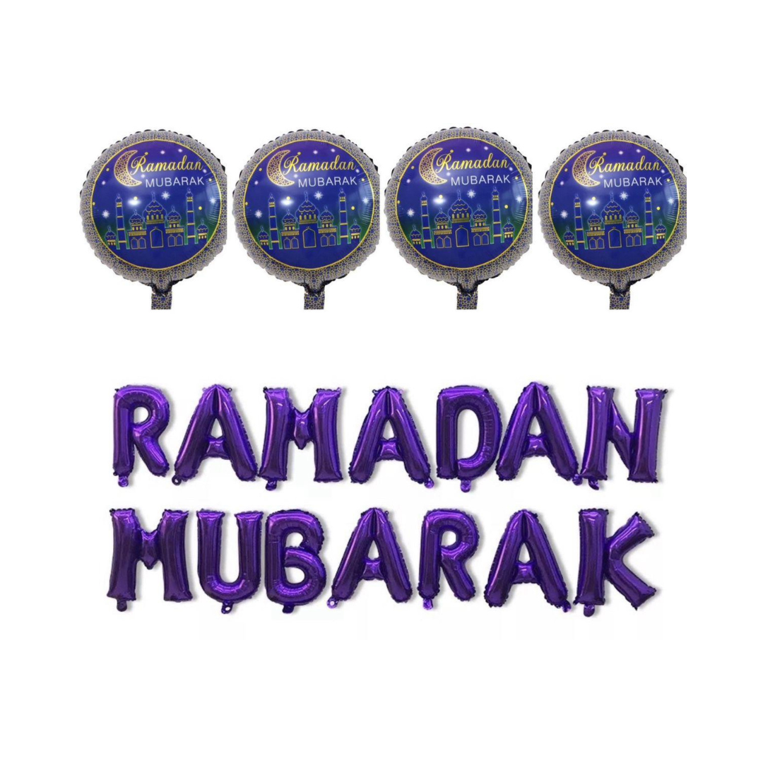 Alphabets Ramadan Mubarak Foil Balloons and 04 Blue Foil Balloons