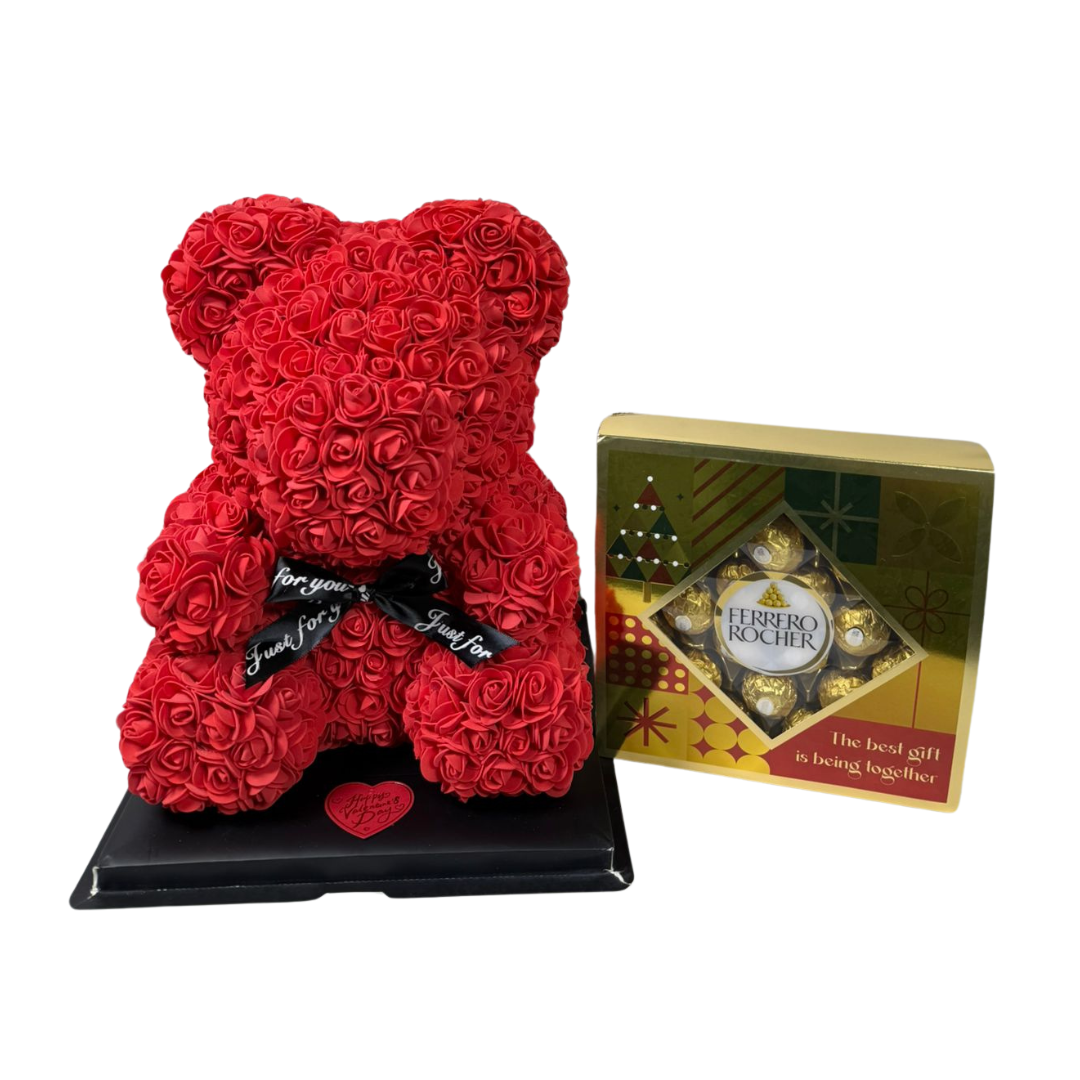 Women's Day rose bear with chocolate pack